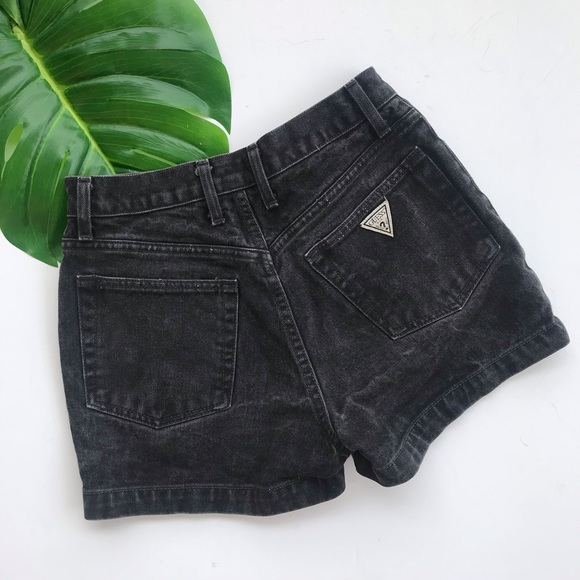 Guess Pants - Guess vintage black high waisted retro denim short